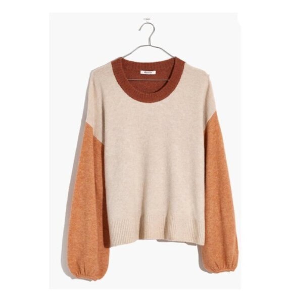 Madewell Colorblock Balloon Sleeve Pullover Crew Neck Knit Sweater (NWT) - Picture 3 of 6